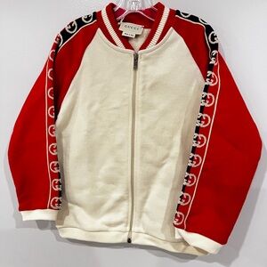 Gucci Red and Cream Kids' Zip-Up Hoodie